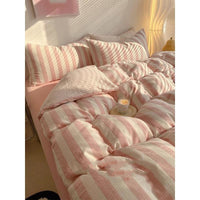 HKM-622547 Simple Striped Pure Cotton Bed Sheet Set with Pillowcases - Modern Twill Weave, 60 Thread Count