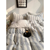 HKM-622547 Simple Striped Pure Cotton Bed Sheet Set with Pillowcases - Modern Twill Weave, 60 Thread Count
