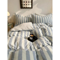 HKM-622547 Simple Striped Pure Cotton Bed Sheet Set with Pillowcases - Modern Twill Weave, 60 Thread Count