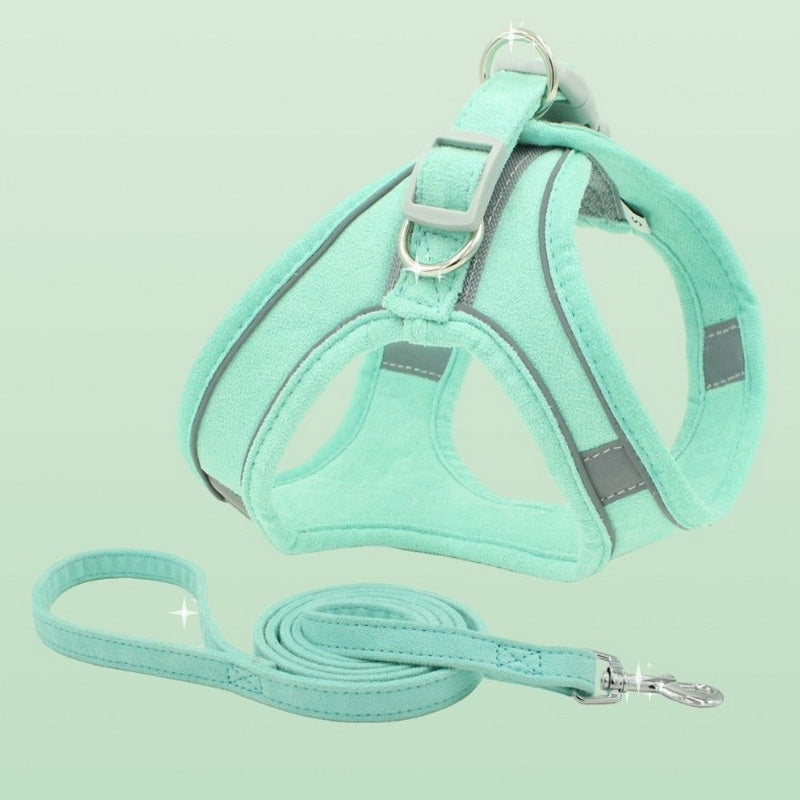 HKM-622739 Deerskin Velvet Cat Leash Vest Chest Harness in Various Colors