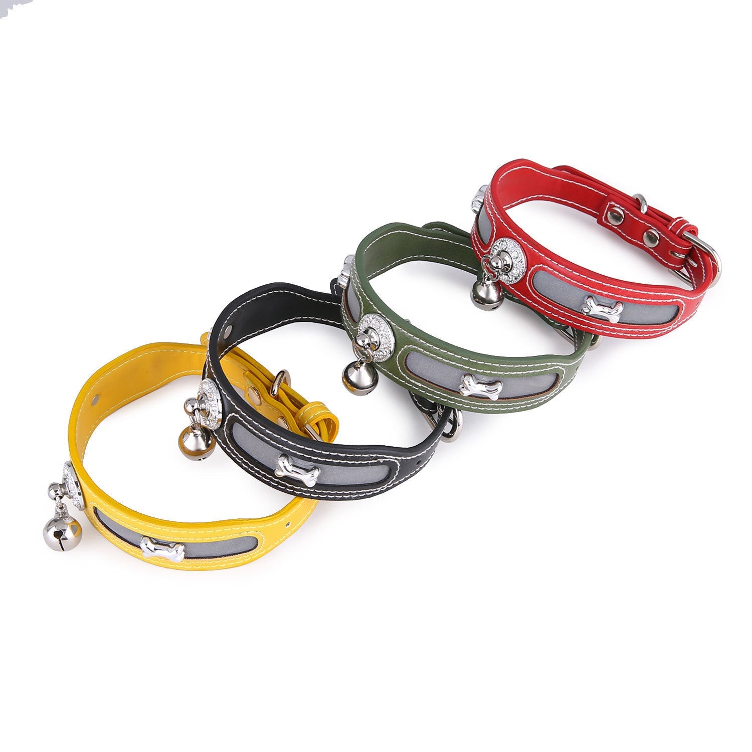 HKM-623059 Personalized Reflective Dog and Cat Collar in Monochrome Colors - Adjustable PU Material