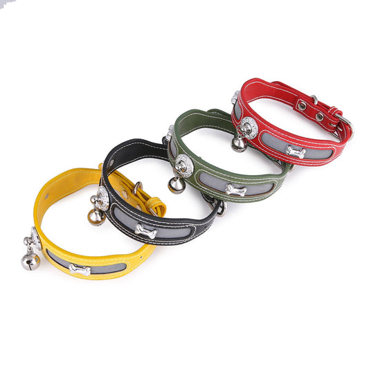 HKM-623059 Personalized Reflective Dog and Cat Collar in Monochrome Colors - Adjustable PU Material