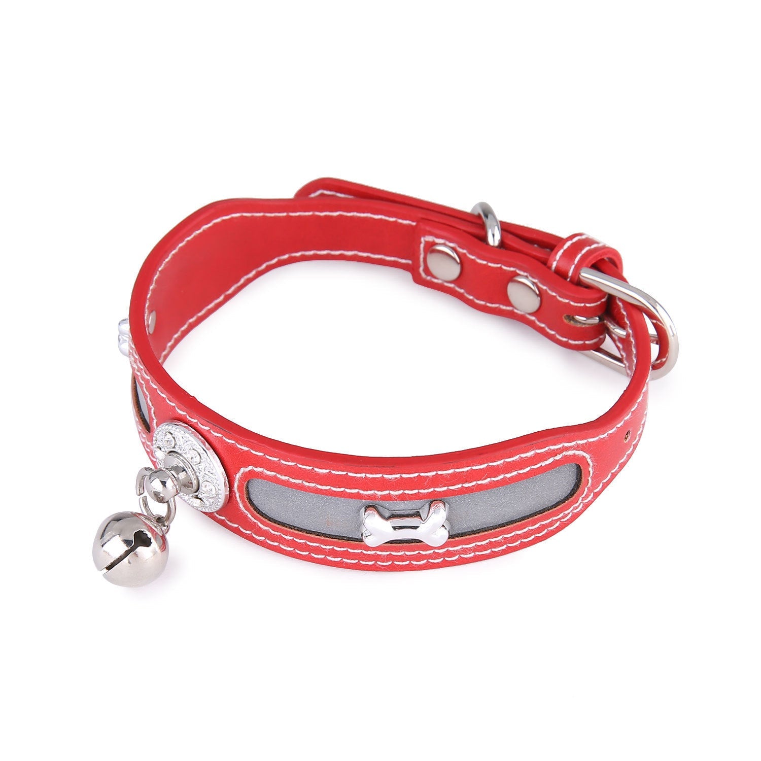 HKM-623059 Personalized Reflective Dog and Cat Collar in Monochrome Colors - Adjustable PU Material