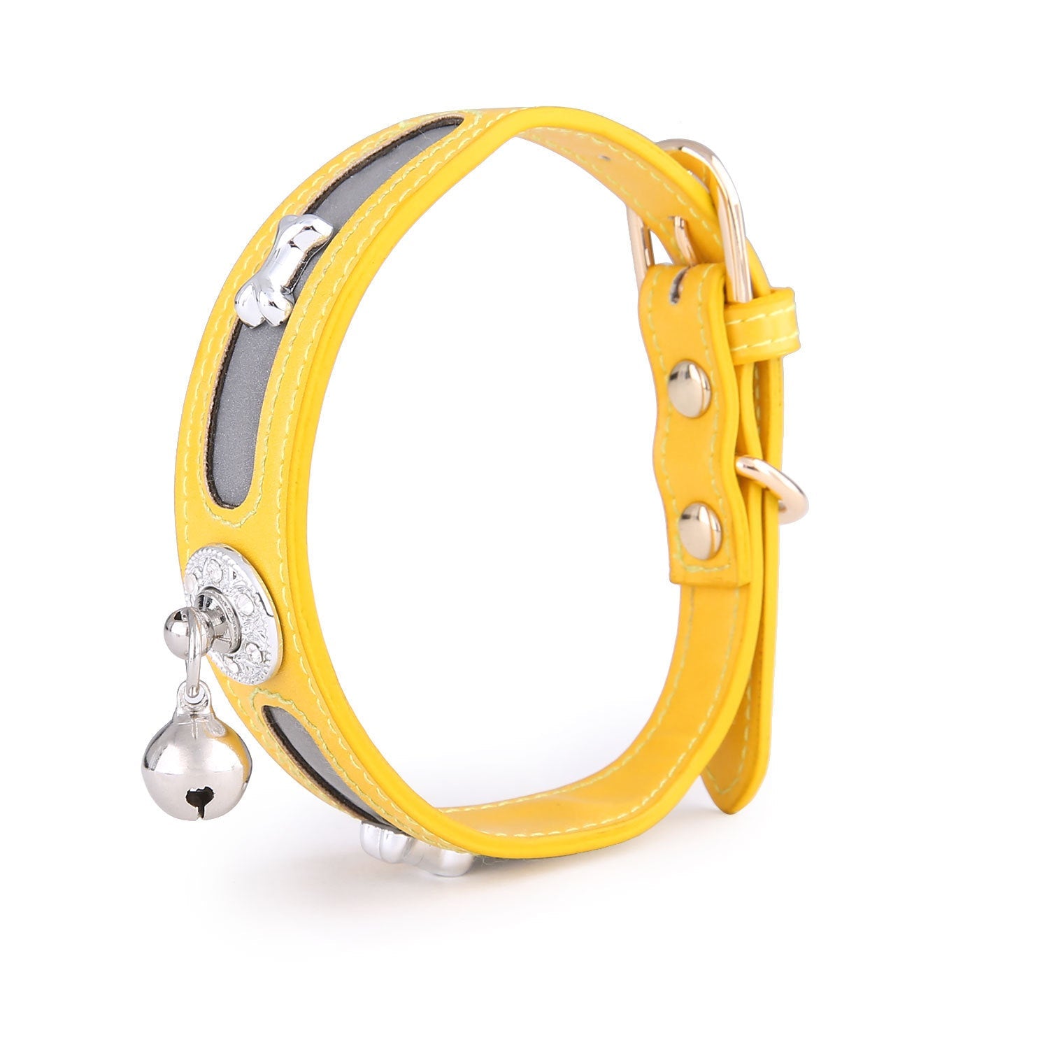 HKM-623059 Personalized Reflective Dog and Cat Collar in Monochrome Colors - Adjustable PU Material