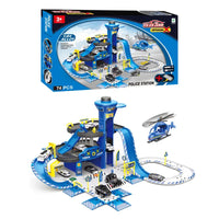 HKM-623187 Diecast Toy Vehicle Play Set with Car Station and Parking Lot for Kids Ages 2-7