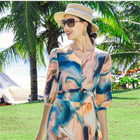 HKM-623379 Elastic Crepe De Chine Chiffon Fabric for Dresses, Shirts, Gowns, and Pajamas - 100% Polyester, Geometric Patterns