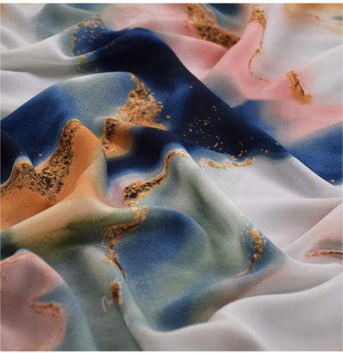 HKM-623379 Elastic Crepe De Chine Chiffon Fabric for Dresses, Shirts, Gowns, and Pajamas - 100% Polyester, Geometric Patterns