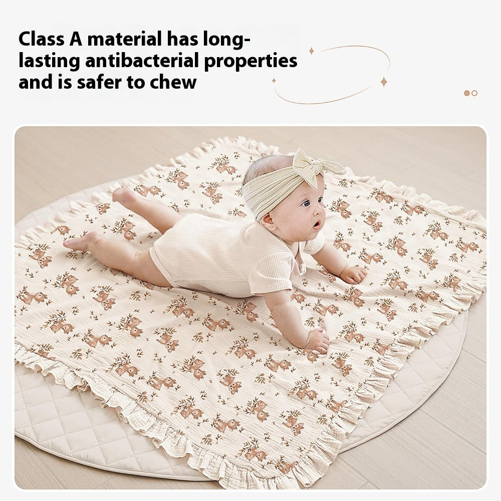 HKM-623379 Soft Cotton Gauze Baby Blanket - Multi-layer Ruffled Quilt in White and Pink