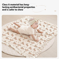 HKM-623379 Soft Cotton Gauze Baby Blanket - Multi-layer Ruffled Quilt in White and Pink