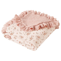HKM-623379 Soft Cotton Gauze Baby Blanket - Multi-layer Ruffled Quilt in White and Pink
