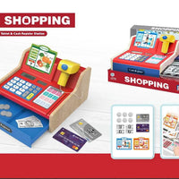 HKM-623507 Wooden Pretend Play Cash Register with Scanner - Rechargeable Mini Toy for Kids