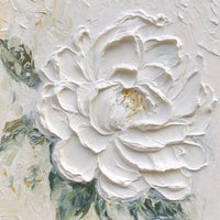HKM-623635 Cream Wind White Peony Thick Textured Hand-Drawn Oil Painting – Frameless or Framed Options Available