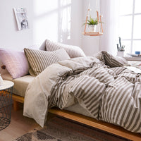 HKM-624019 Striped Cotton 4-Piece Bedding Set for 1.2m to 2.0m Beds