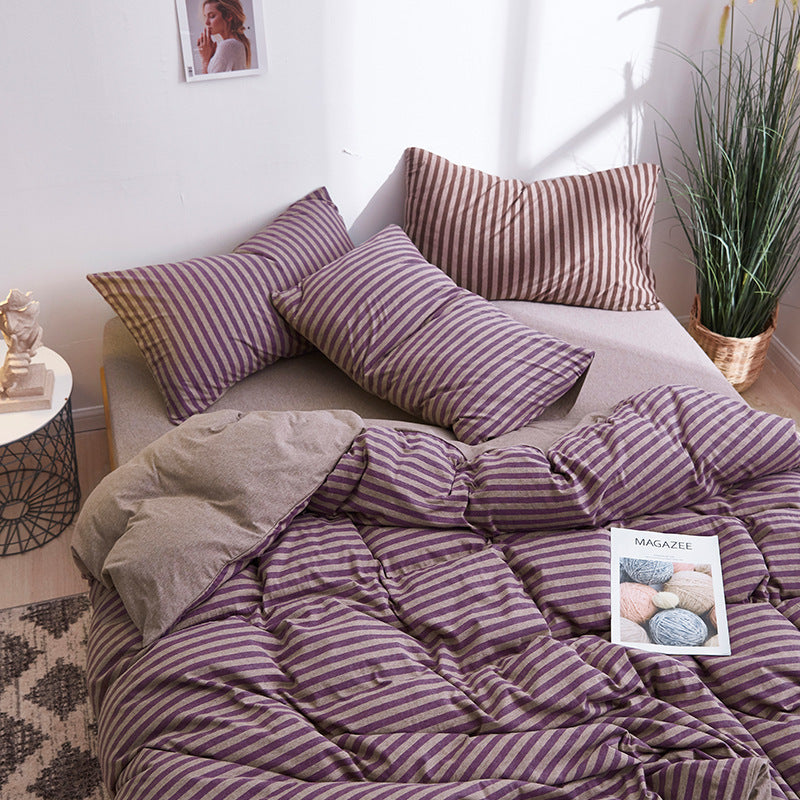 HKM-624019 Striped Cotton 4-Piece Bedding Set for 1.2m to 2.0m Beds