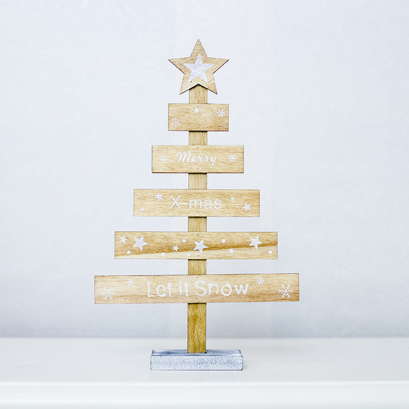 HKM-624147 Painted Letter Wooden Christmas Tree Ornaments - European Style Decor 29cm x 18cm