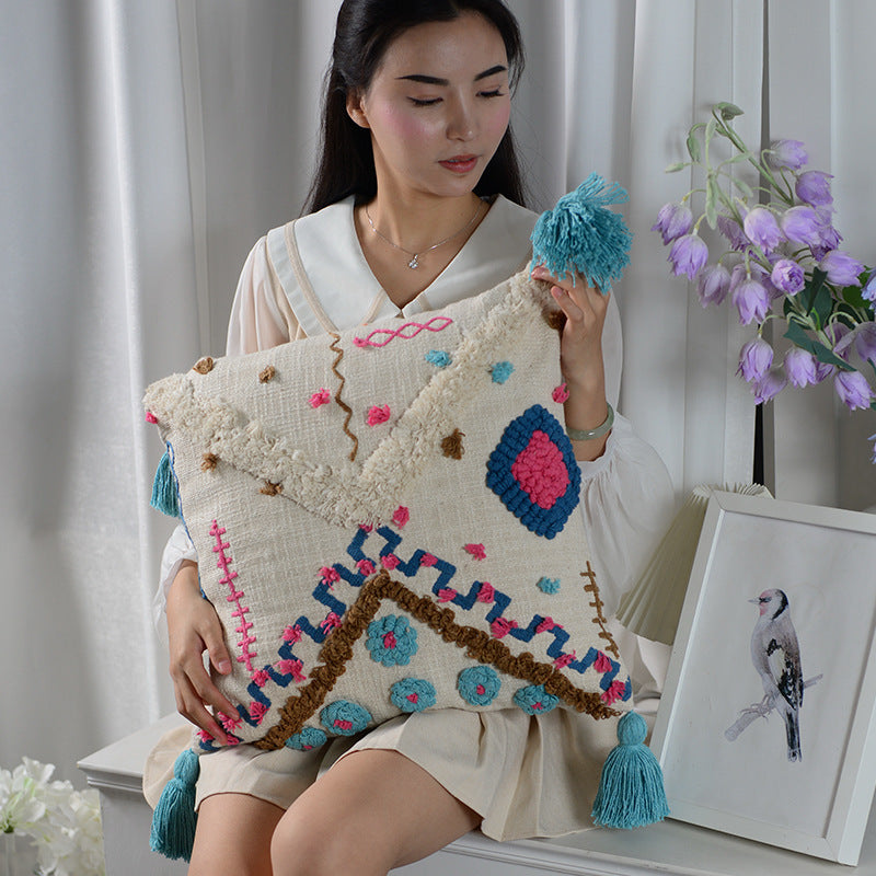 HKM-624531 Cotton Tufted Pillow in Moroccan Style for Living Room and Bedroom, 45x45cm