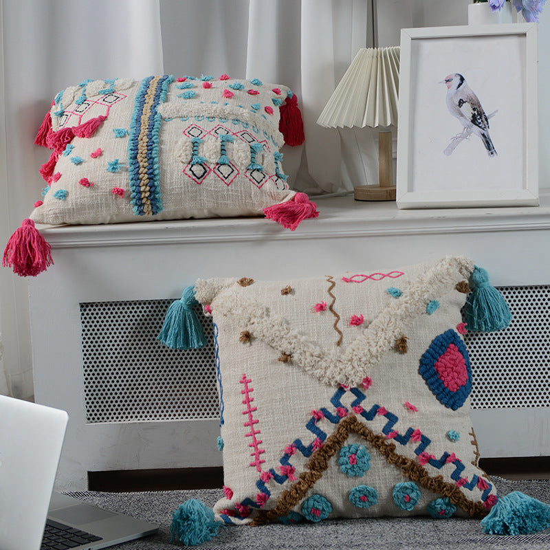 HKM-624531 Cotton Tufted Pillow in Moroccan Style for Living Room and Bedroom, 45x45cm
