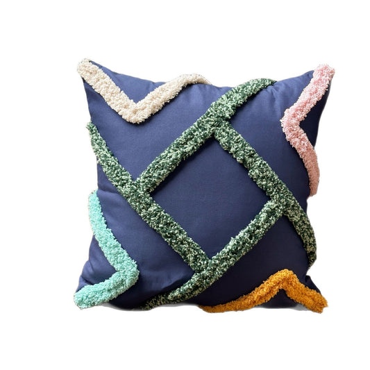 HKM-624659 Bohemian Striped Tufted Pillow Cover in Khaki, Blue, Pink, Gray, and Beige - 45x45cm