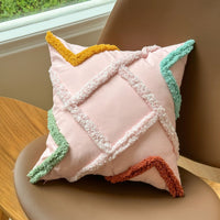 HKM-624659 Bohemian Striped Tufted Pillow Cover in Khaki, Blue, Pink, Gray, and Beige - 45x45cm