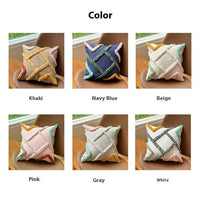 HKM-624659 Bohemian Striped Tufted Pillow Cover in Khaki, Blue, Pink, Gray, and Beige - 45x45cm