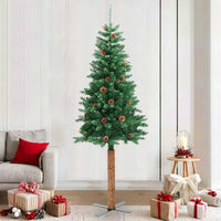 HKM-624659 Slim Christmas Tree with Real Pine Wood and Decorative Cones, 180 cm Height