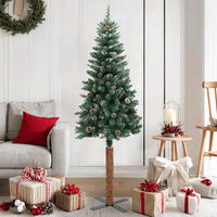 HKM-624659 Slim Christmas Tree with Real Pine Wood and Decorative Cones, 180 cm Height