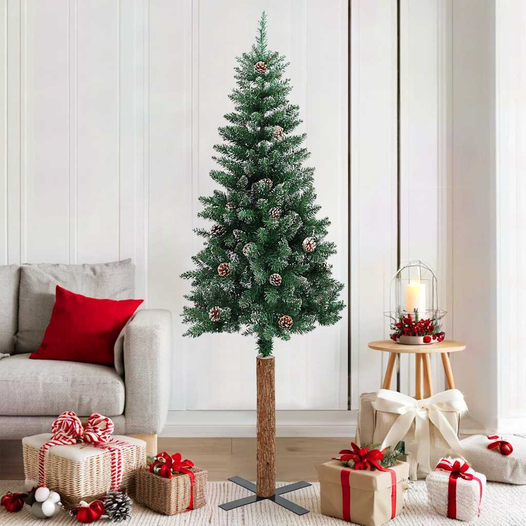 HKM-624659 Slim Christmas Tree with Real Pine Wood and Decorative Cones, 180 cm Height