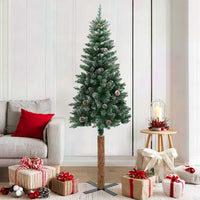 HKM-624659 Slim Christmas Tree with Real Pine Wood and Decorative Cones, 180 cm Height