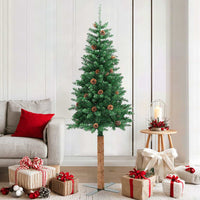 HKM-624659 Slim Christmas Tree with Real Pine Wood and Decorative Cones, 180 cm Height