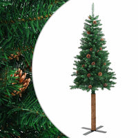 HKM-624659 Slim Christmas Tree with Real Pine Wood and Decorative Cones, 180 cm Height
