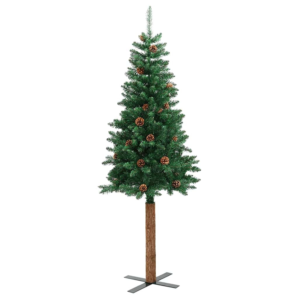 HKM-624659 Slim Christmas Tree with Real Pine Wood and Decorative Cones, 180 cm Height