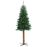 HKM-624659 Slim Christmas Tree with Real Pine Wood and Decorative Cones, 180 cm Height