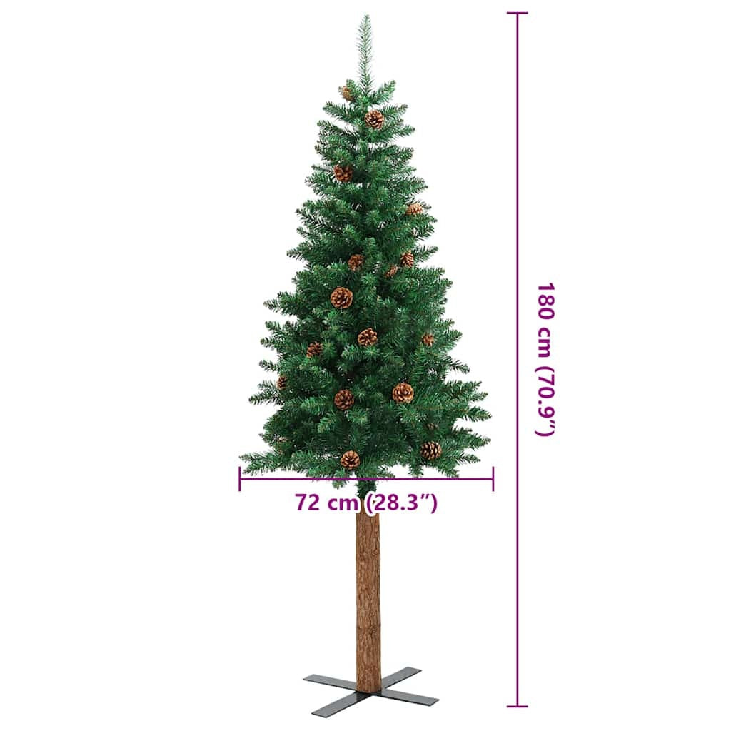 HKM-624659 Slim Christmas Tree with Real Pine Wood and Decorative Cones, 180 cm Height