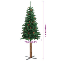 HKM-624659 Slim Christmas Tree with Real Pine Wood and Decorative Cones, 180 cm Height