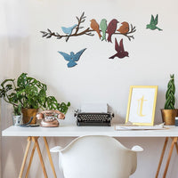 HKM-624787 Bird Branch Wall Decoration - European Style Iron Wall-Mounted Art in Brown Red and Green