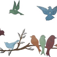 HKM-624787 Bird Branch Wall Decoration - European Style Iron Wall-Mounted Art in Brown Red and Green