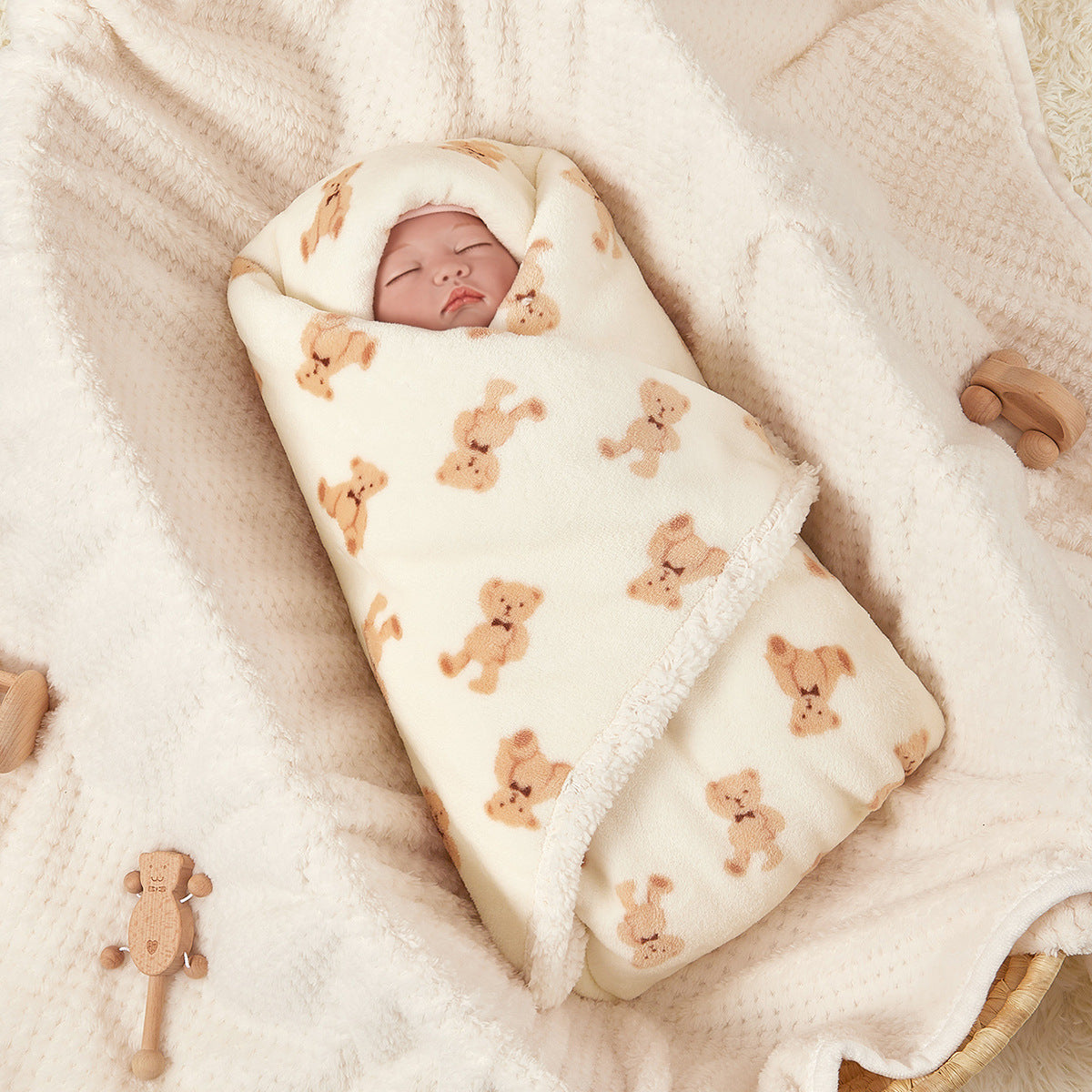 HKM-624851 Double-Layered Thick Flannel Stroller Blanket for Babies in Animal Patterns