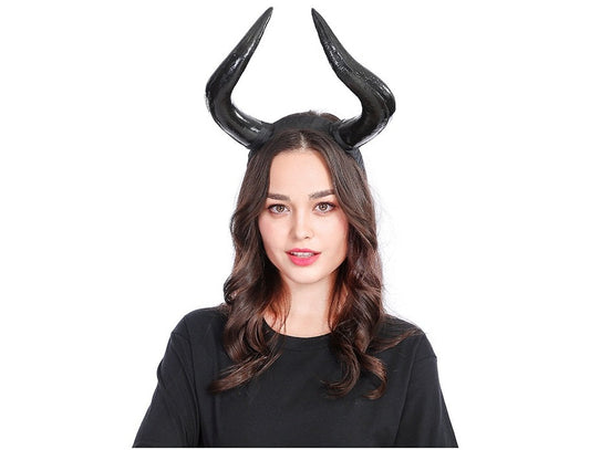 HKM-624979 Black Horn Headband for Halloween and Easter Costumes, Lightweight Polyethylene, 16.5cm High, 20cm Wide
