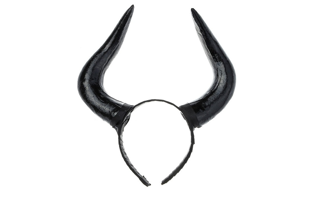 HKM-624979 Black Horn Headband for Halloween and Easter Costumes, Lightweight Polyethylene, 16.5cm High, 20cm Wide