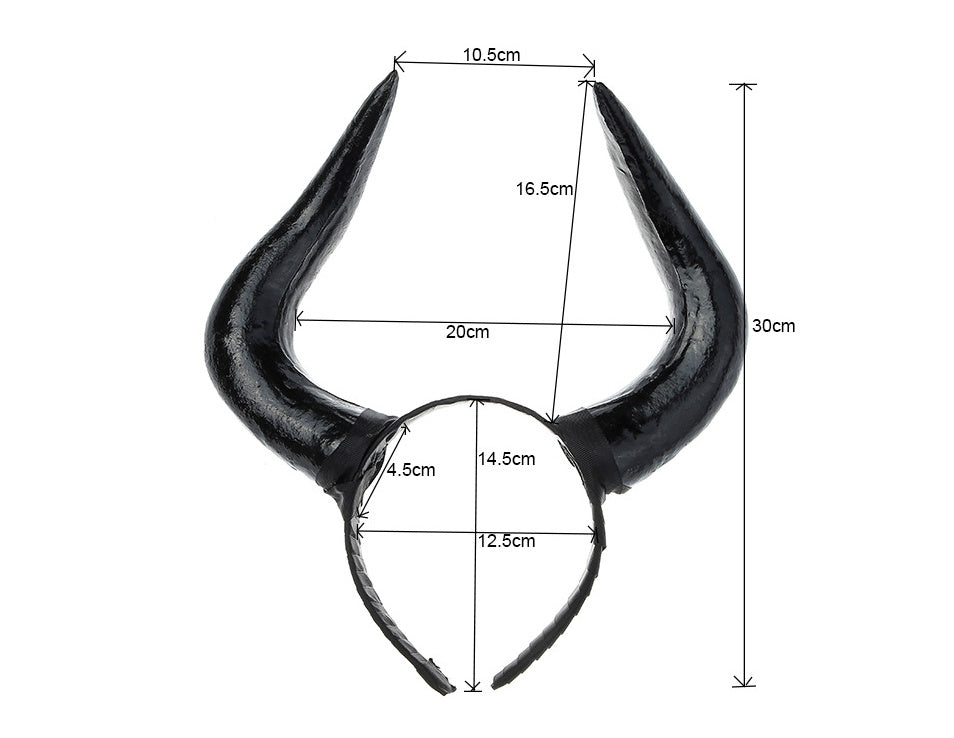 HKM-624979 Black Horn Headband for Halloween and Easter Costumes, Lightweight Polyethylene, 16.5cm High, 20cm Wide