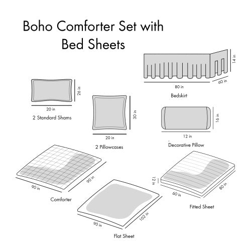 HKM-625171 Queen Size Boho Comforter Set with Bed Sheets, Large Medallion Print, Soft Microfiber, Includes Shams and Pillowcases