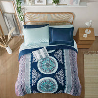 HKM-625171 Queen Size Boho Comforter Set with Bed Sheets, Large Medallion Print, Soft Microfiber, Includes Shams and Pillowcases