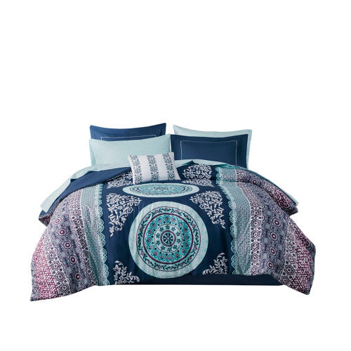 HKM-625171 Queen Size Boho Comforter Set with Bed Sheets, Large Medallion Print, Soft Microfiber, Includes Shams and Pillowcases