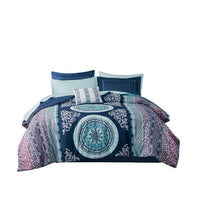 HKM-625171 Queen Size Boho Comforter Set with Bed Sheets, Large Medallion Print, Soft Microfiber, Includes Shams and Pillowcases