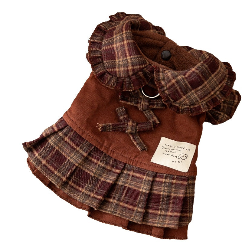 HKM-625171 Warm Check Patterned Skirt for Small to Medium Dogs and Cats with Ruffled Design