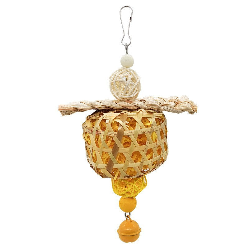HKM-625299 Parrot Bird Toy Bamboo Cage Scraps Of Paper Bite Pendant Corn Husk Woven