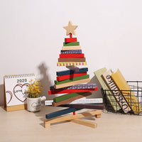 HKM-625299 Rotating Wooden Christmas Tree Building Blocks Ornament for Holiday Decoration