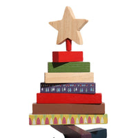 HKM-625299 Rotating Wooden Christmas Tree Building Blocks Ornament for Holiday Decoration