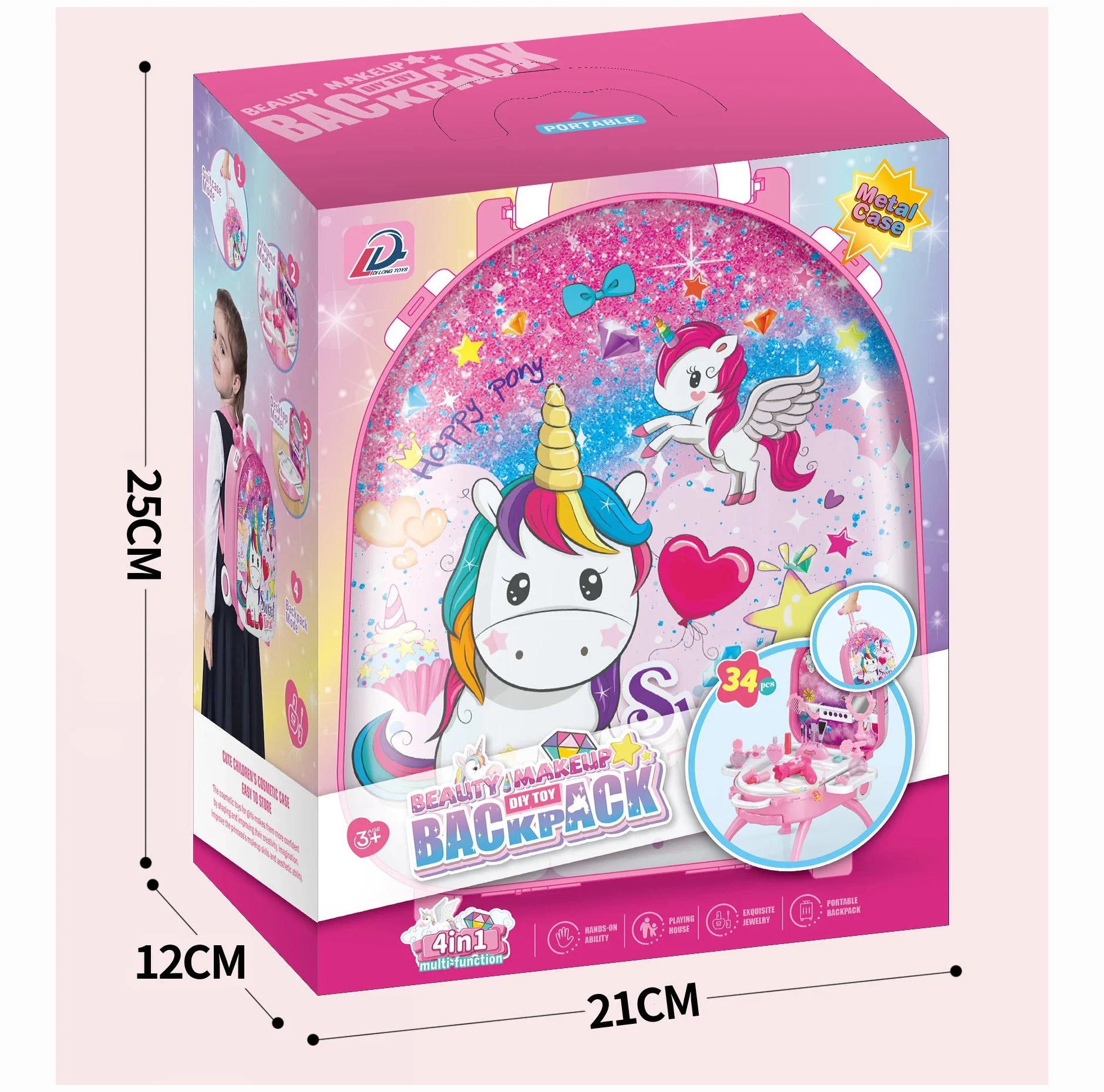HKM-625491 Princess Makeup Table Play Set for Kids Age 3-6, Pink Simulation Dressing Table Toy