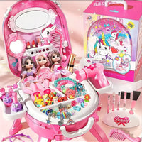 HKM-625491 Princess Makeup Table Play Set for Kids Age 3-6, Pink Simulation Dressing Table Toy